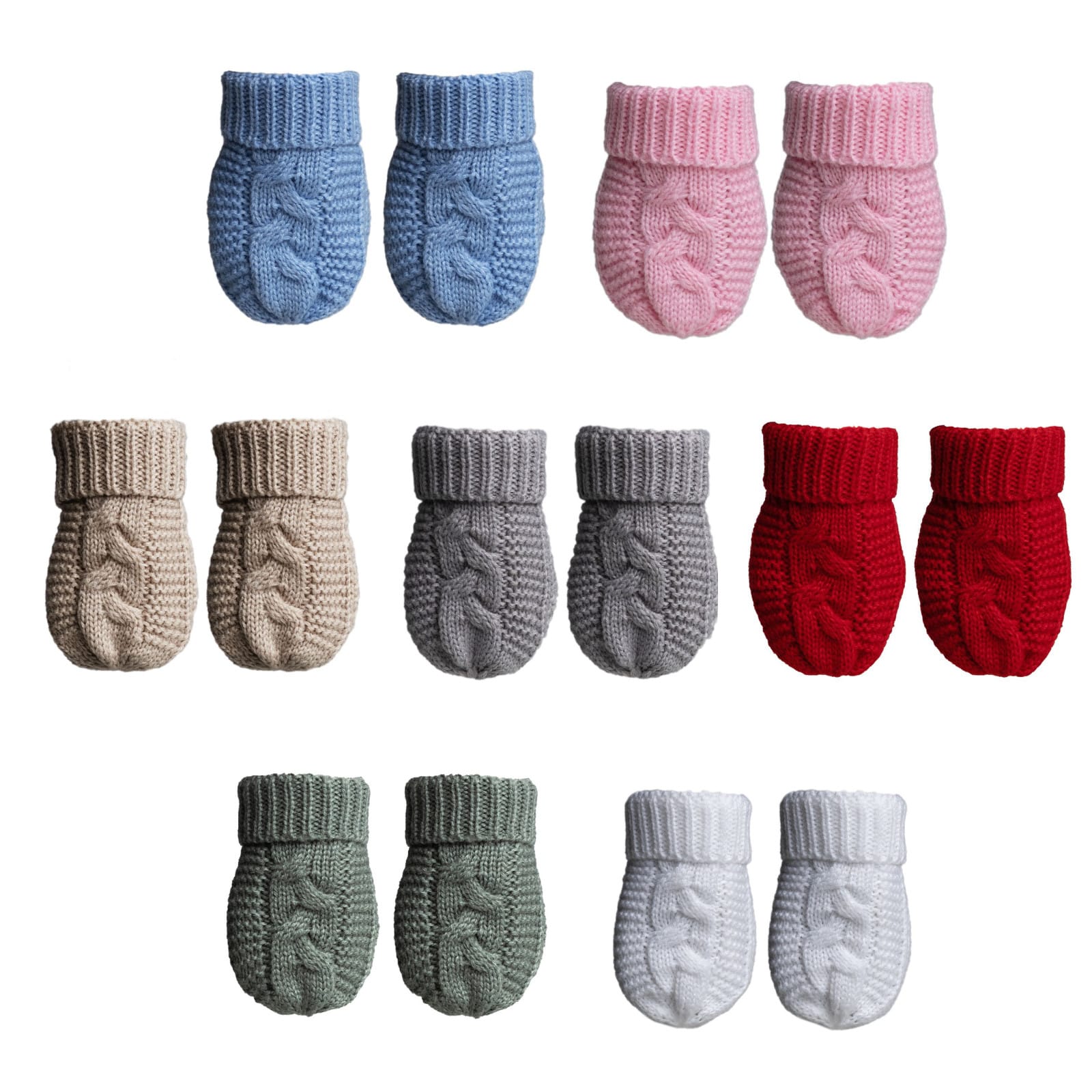 Cable Knit Baby Mittens 0-12 Months