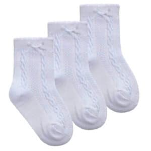 Baby Girls White Cable Knit Bow Socks 3 Pairs
