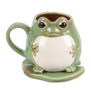 Quirky Frog Shaped Mug and Lily Pad Coaster Set